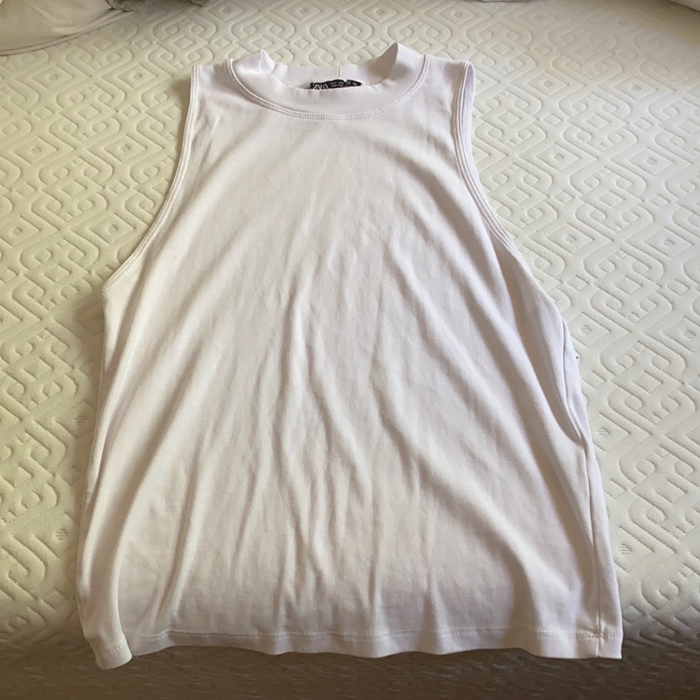 Zara White High Neck Crop Tank